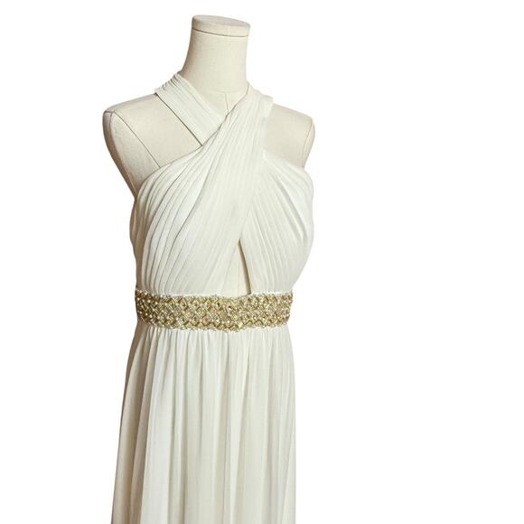 CACHE Maxi Greek Goddess Gown Beaded Belt Size 12 Open Back Zipper Closure - Picture 5 of 11